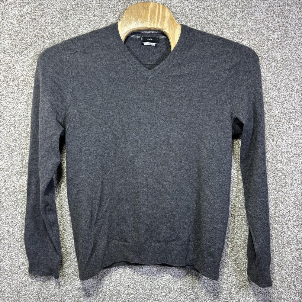 Vince Sweater Mens Large Gray 100% Cashmere V Neck Knit Pullover Lightweight